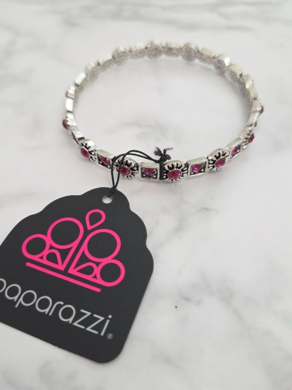 Paparazzi Pink Rhinestone Silver Bangle Bracelet NWT - Picture 3 of 7